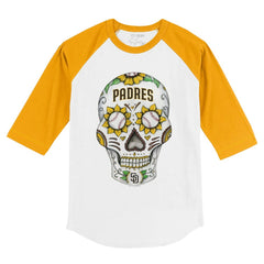 San Diego Padres Tiny Turnip Youth Sugar Skull 3/4-Sleeve Raglan T-Shirt - White/Gold T-shirts