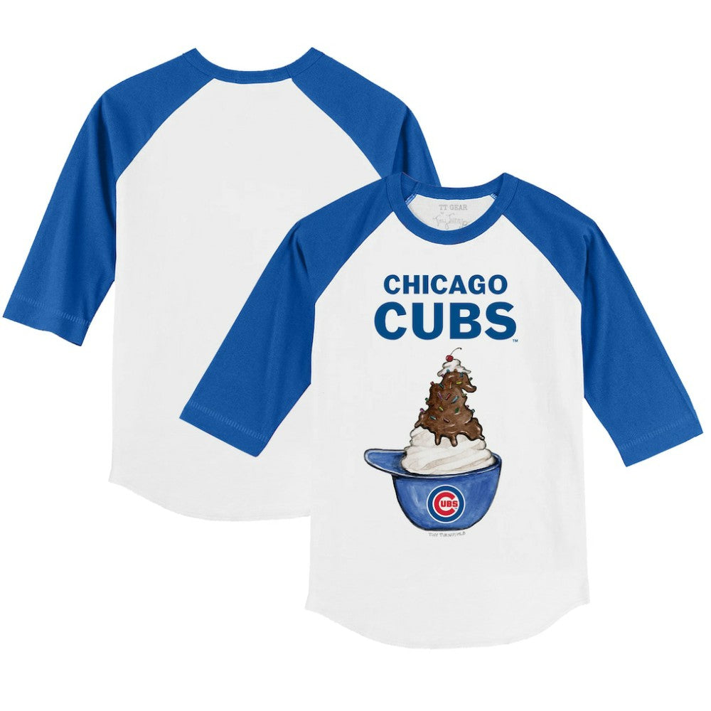 Chicago Cubs Tiny Turnip Youth Sundae Helmet 3/4-Sleeve Raglan T-Shirt - White/Royal T-shirts