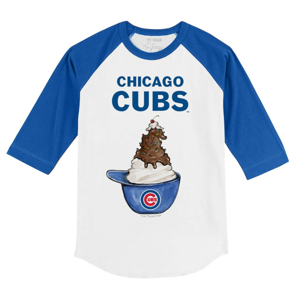 Chicago Cubs Tiny Turnip Youth Sundae Helmet 3/4-Sleeve Raglan T-Shirt - White/Royal T-shirts