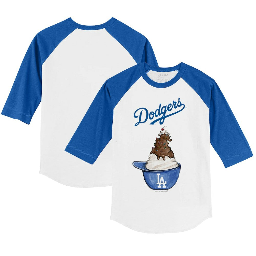 Los Angeles Dodgers Tiny Turnip Youth Sundae Helmet 3/4-Sleeve Raglan T-Shirt - White/Royal T-shirts