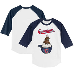 Cleveland Guardians Tiny Turnip Youth Sundae Helmet 3/4-Sleeve Raglan T-Shirt - White/Navy T-shirts