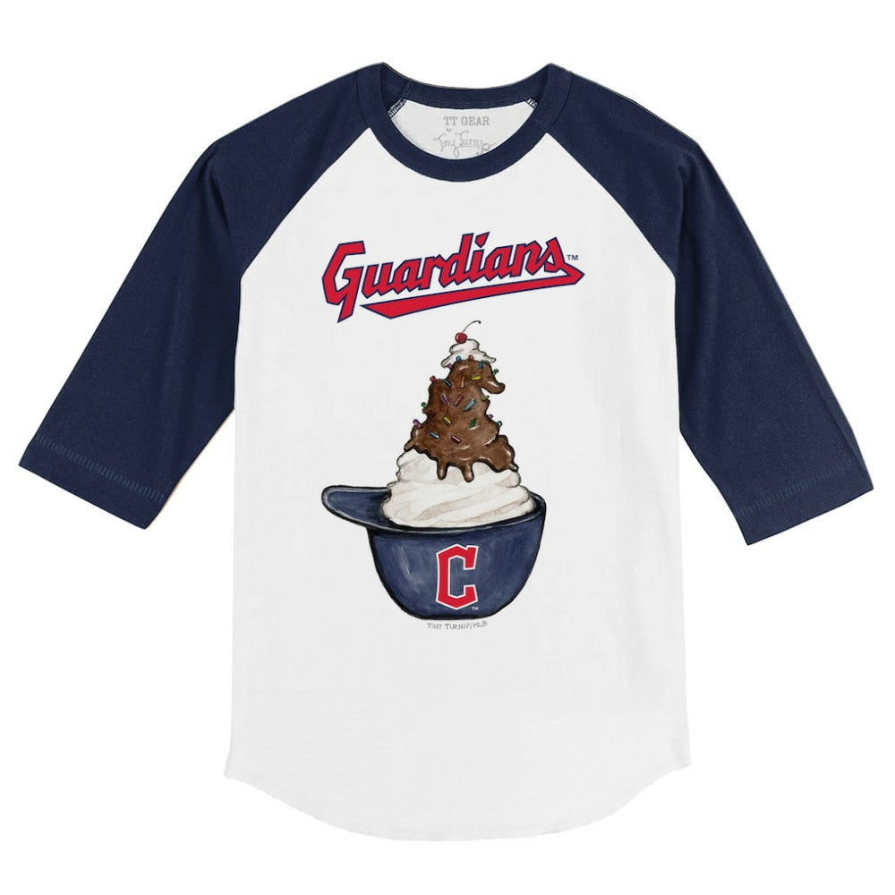 Cleveland Guardians Tiny Turnip Youth Sundae Helmet 3/4-Sleeve Raglan T-Shirt - White/Navy T-shirts