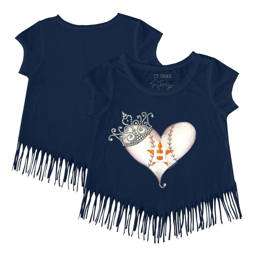 Houston Astros Tiny Turnip Girls Youth Tiara Heart Fringe T-Shirt - Navy T-shirts