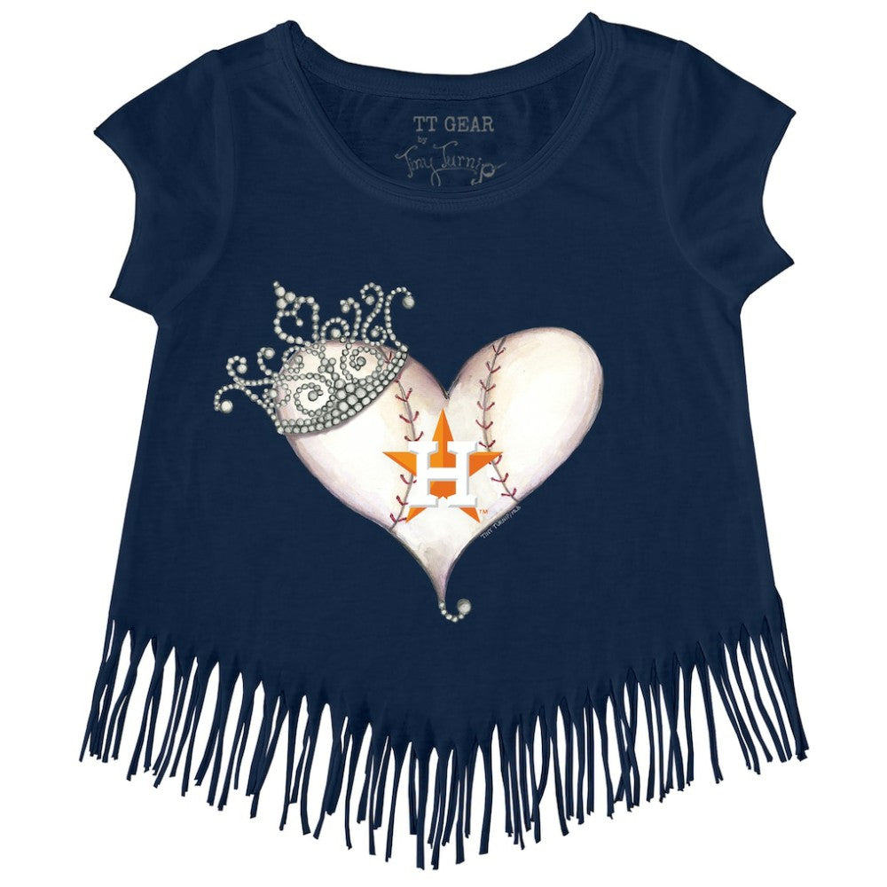 Houston Astros Tiny Turnip Girls Youth Tiara Heart Fringe T-Shirt - Navy T-shirts