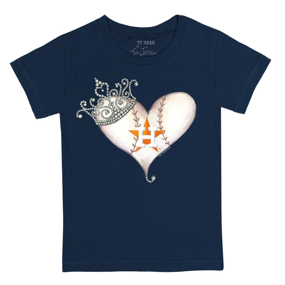 Houston Astros Tiny Turnip Youth Tiara Heart T-Shirt - Navy T-shirts