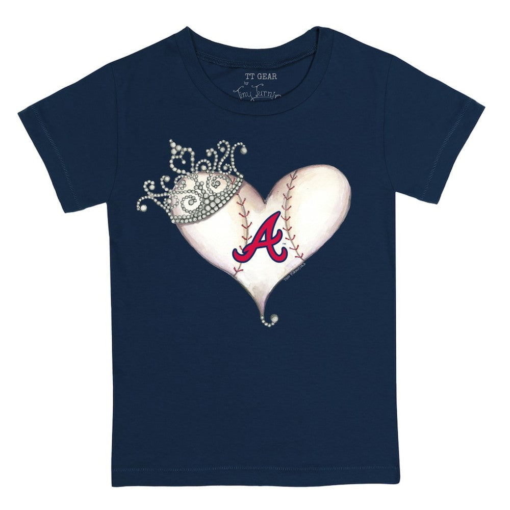 Atlanta Braves Tiny Turnip Youth Tiara Heart T-Shirt - Navy T-shirts