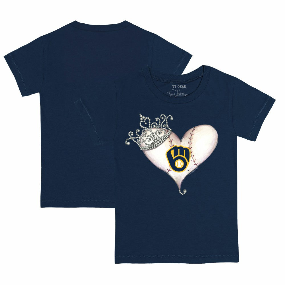 Milwaukee Brewers Tiny Turnip Youth Tiara Heart T-Shirt - Navy T-shirts