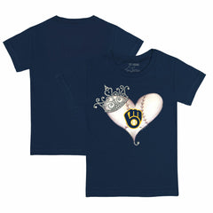 Milwaukee Brewers Tiny Turnip Youth Tiara Heart T-Shirt - Navy T-shirts