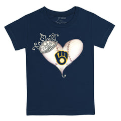 Milwaukee Brewers Tiny Turnip Youth Tiara Heart T-Shirt - Navy T-shirts