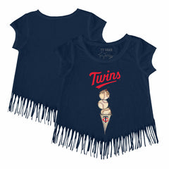 Minnesota Twins Tiny Turnip Girls Youth Triple Scoop Fringe T-Shirt - Navy T-shirts