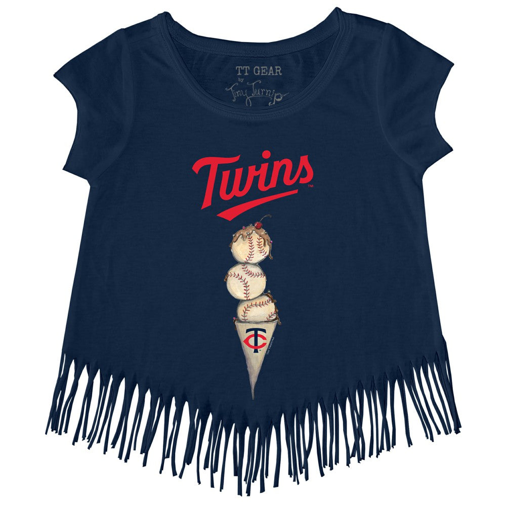 Minnesota Twins Tiny Turnip Girls Youth Triple Scoop Fringe T-Shirt - Navy T-shirts