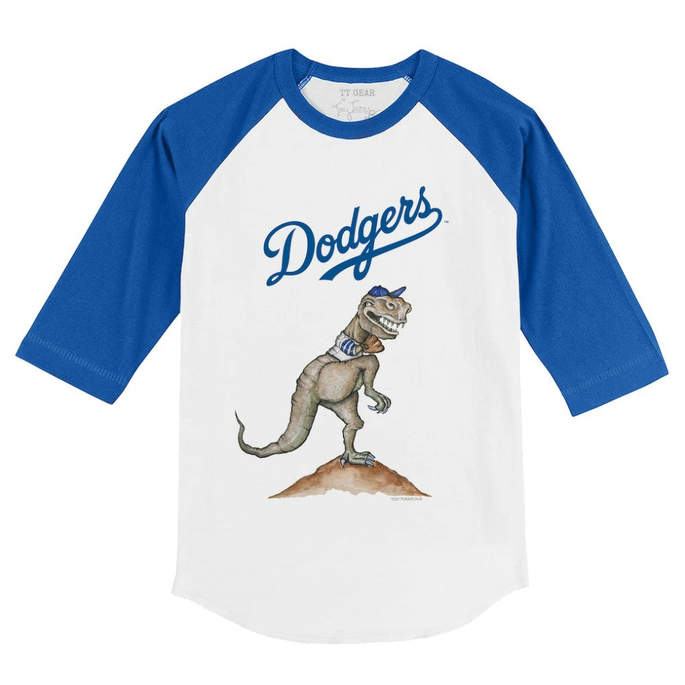 Los Angeles Dodgers Tiny Turnip Youth TT Rex 3/4-Sleeve Raglan T-Shirt - White/Royal T-shirts