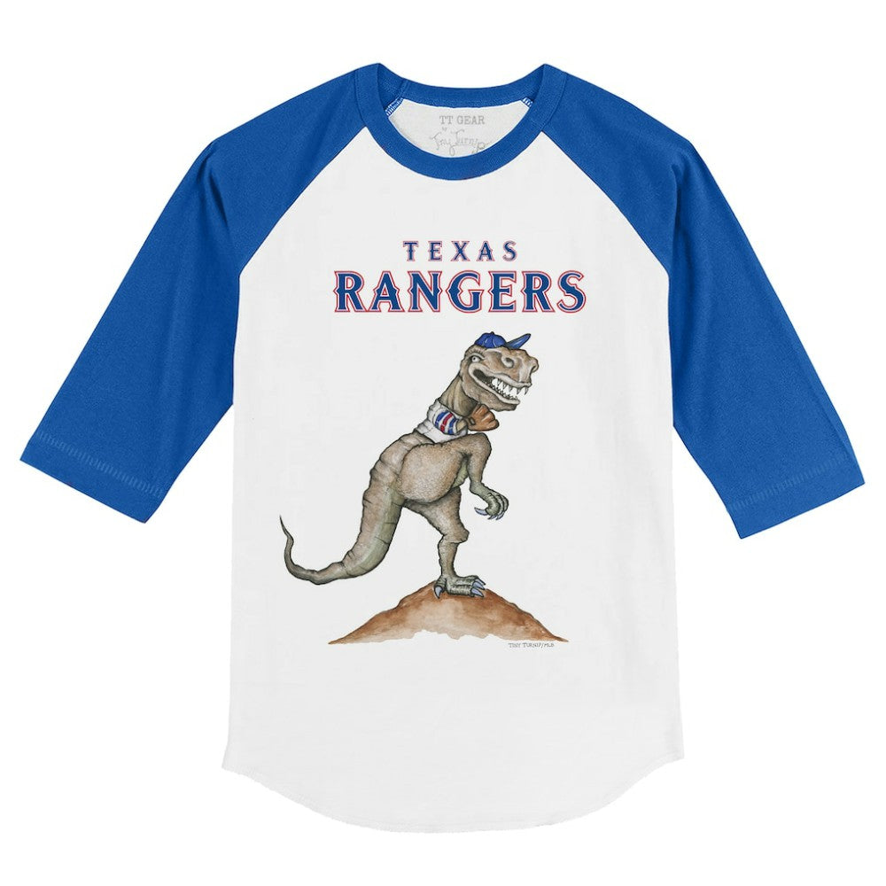 Texas Rangers Tiny Turnip Youth TT Rex 3/4-Sleeve Raglan T-Shirt - White/Royal T-shirts