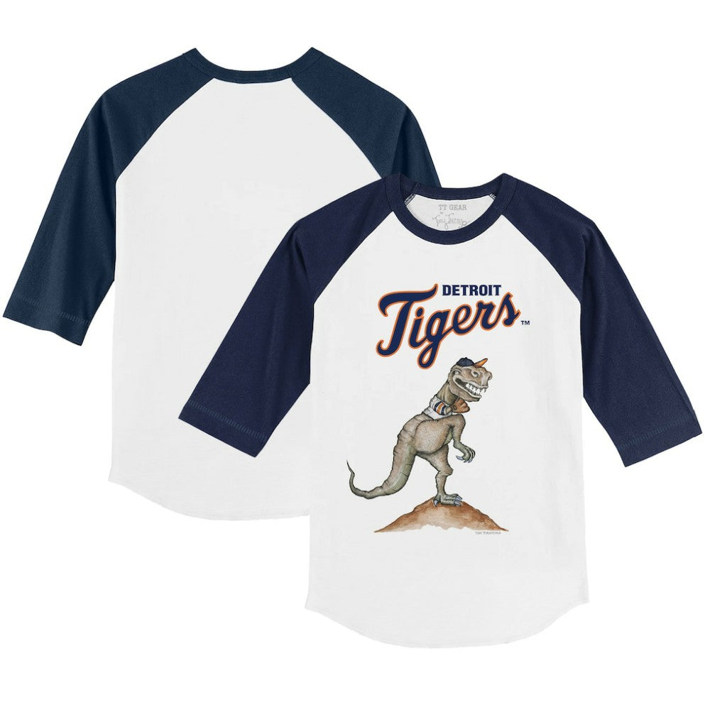 Detroit Tigers Tiny Turnip Youth TT Rex 3/4-Sleeve Raglan T-Shirt - White/Navy T-shirts