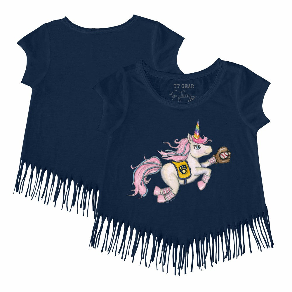 Milwaukee Brewers Tiny Turnip Girls Youth Unicorn Fringe T-Shirt - Navy T-shirts