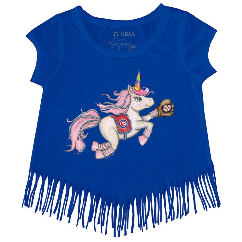 Chicago Cubs Tiny Turnip Girls Youth Unicorn Fringe T-Shirt - Royal T-shirts