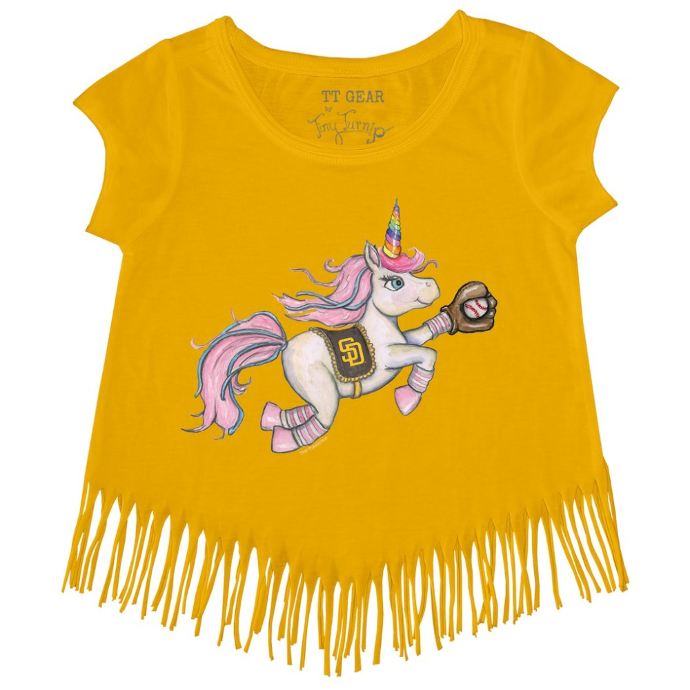 San Diego Padres Tiny Turnip Girls Youth Unicorn Fringe T-Shirt - Gold T-shirts