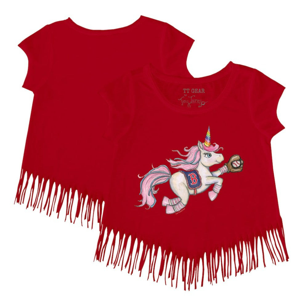 Boston Red Sox Tiny Turnip Girls Youth Unicorn Fringe T-Shirt - Red T-shirts