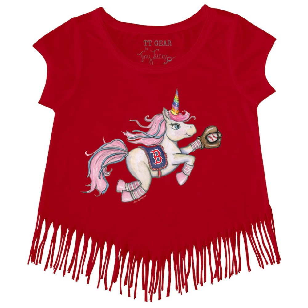 Boston Red Sox Tiny Turnip Girls Youth Unicorn Fringe T-Shirt - Red T-shirts