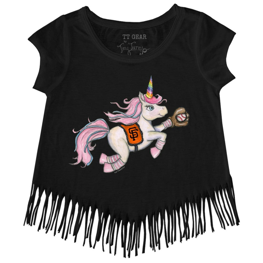 San Francisco Giants Tiny Turnip Girls Youth Unicorn Fringe T-Shirt - Black T-shirts