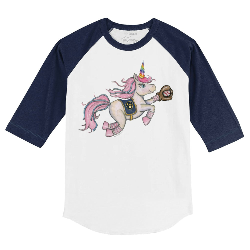 Milwaukee Brewers Tiny Turnip Youth Unicorn 3/4-Sleeve Raglan T-Shirt - White/Navy T-shirts