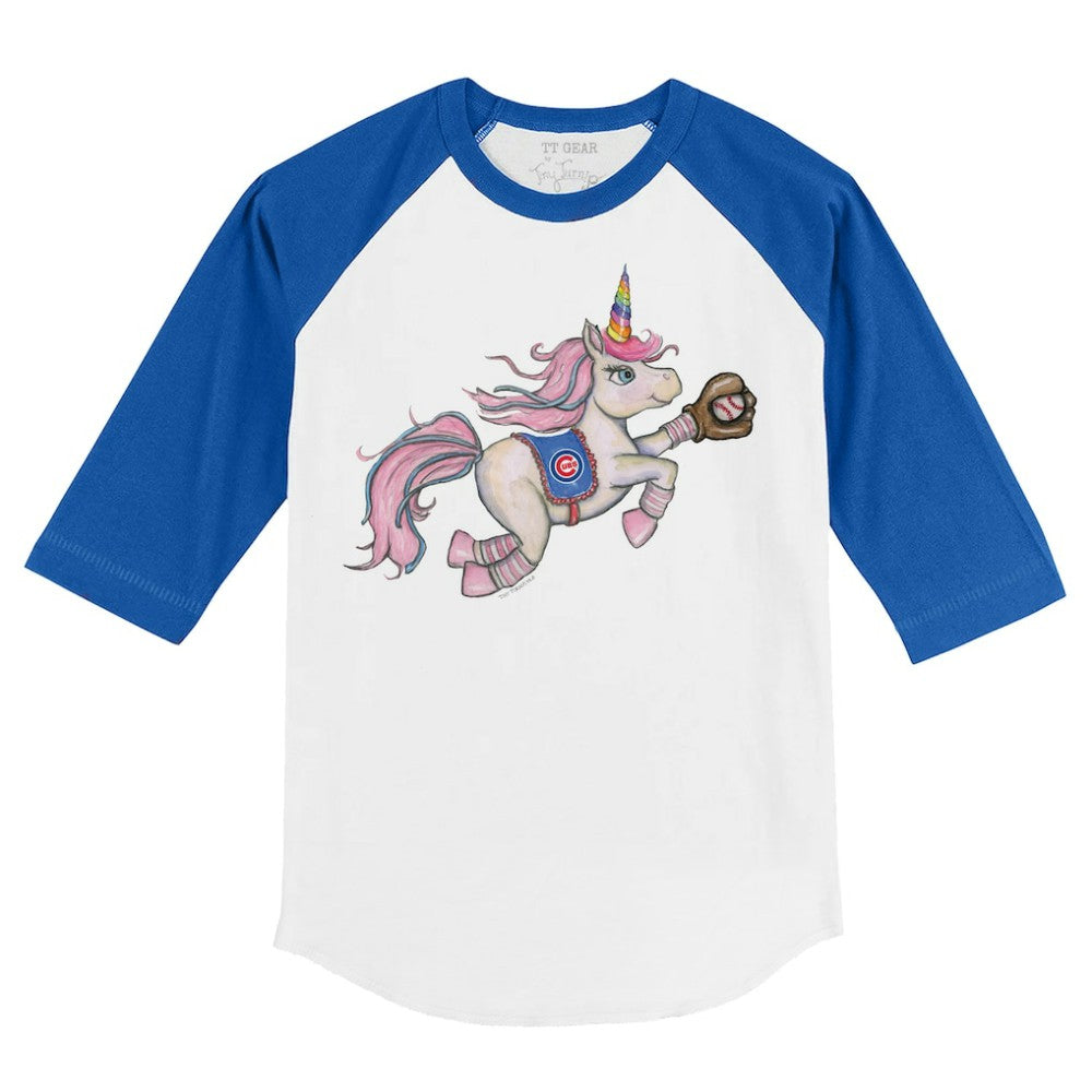 Chicago Cubs Tiny Turnip Youth Unicorn 3/4-Sleeve Raglan T-Shirt - White/Royal T-shirts