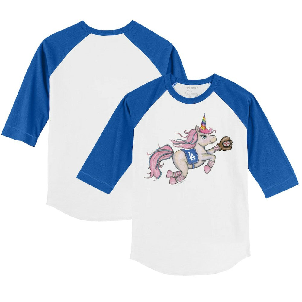 Los Angeles Dodgers Tiny Turnip Youth Unicorn 3/4-Sleeve Raglan T-Shirt - White/Royal T-shirts
