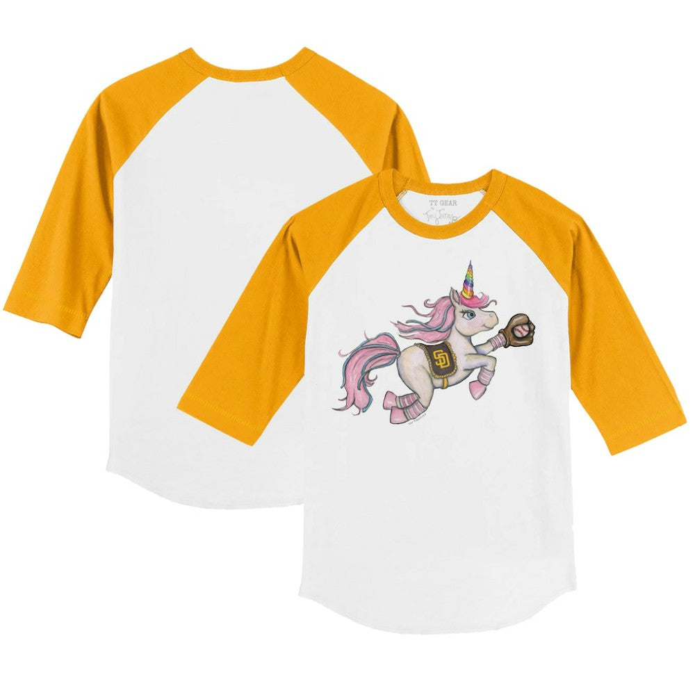 San Diego Padres Tiny Turnip Youth Unicorn 3/4-Sleeve Raglan T-Shirt - White/Gold T-shirts