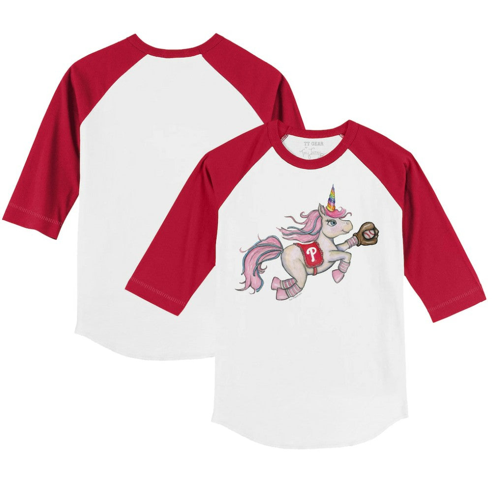 Philadelphia Phillies Tiny Turnip Youth Unicorn 3/4-Sleeve Raglan T-Shirt - White/Red T-shirts