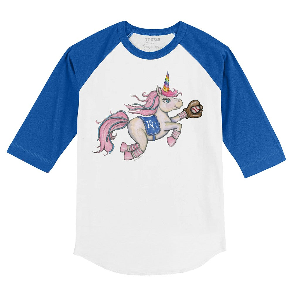 Kansas City Royals Tiny Turnip Youth Unicorn 3/4-Sleeve Raglan T-Shirt - White/Royal T-shirts