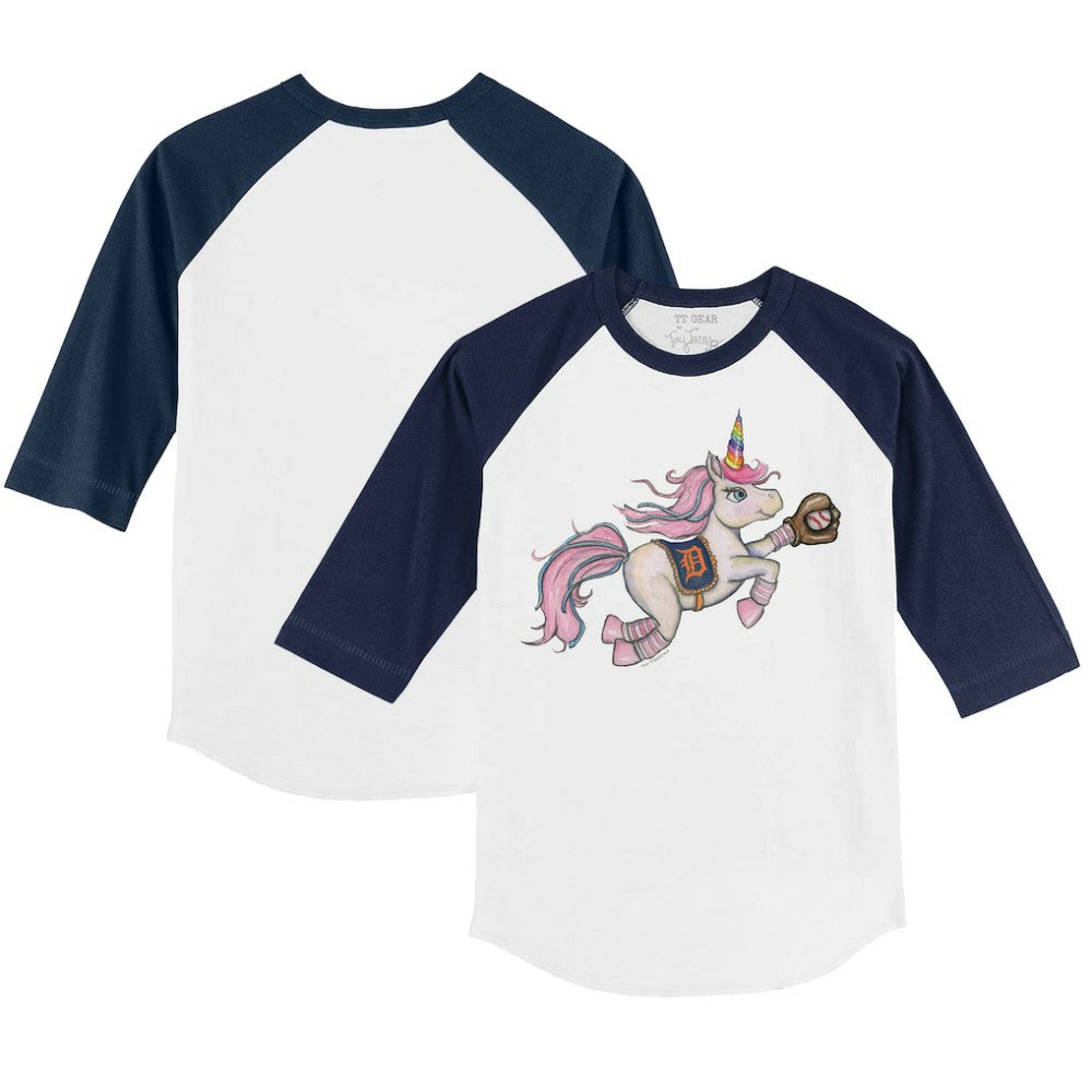 Detroit Tigers Tiny Turnip Youth Unicorn 3/4-Sleeve Raglan T-Shirt - White/Navy T-shirts