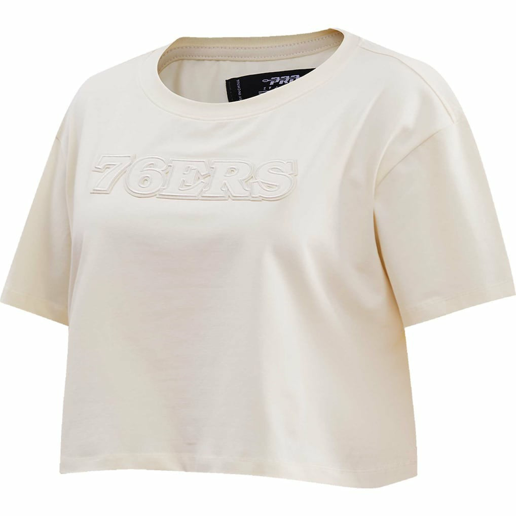Philadelphia 76ers Pro Standard Women's Neutral Boxy Crop T-Shirt Cream