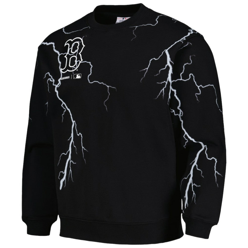 Boston Red Sox PLEASURES Lightning Crewneck Pullover Sweatshirt - Black Pullover