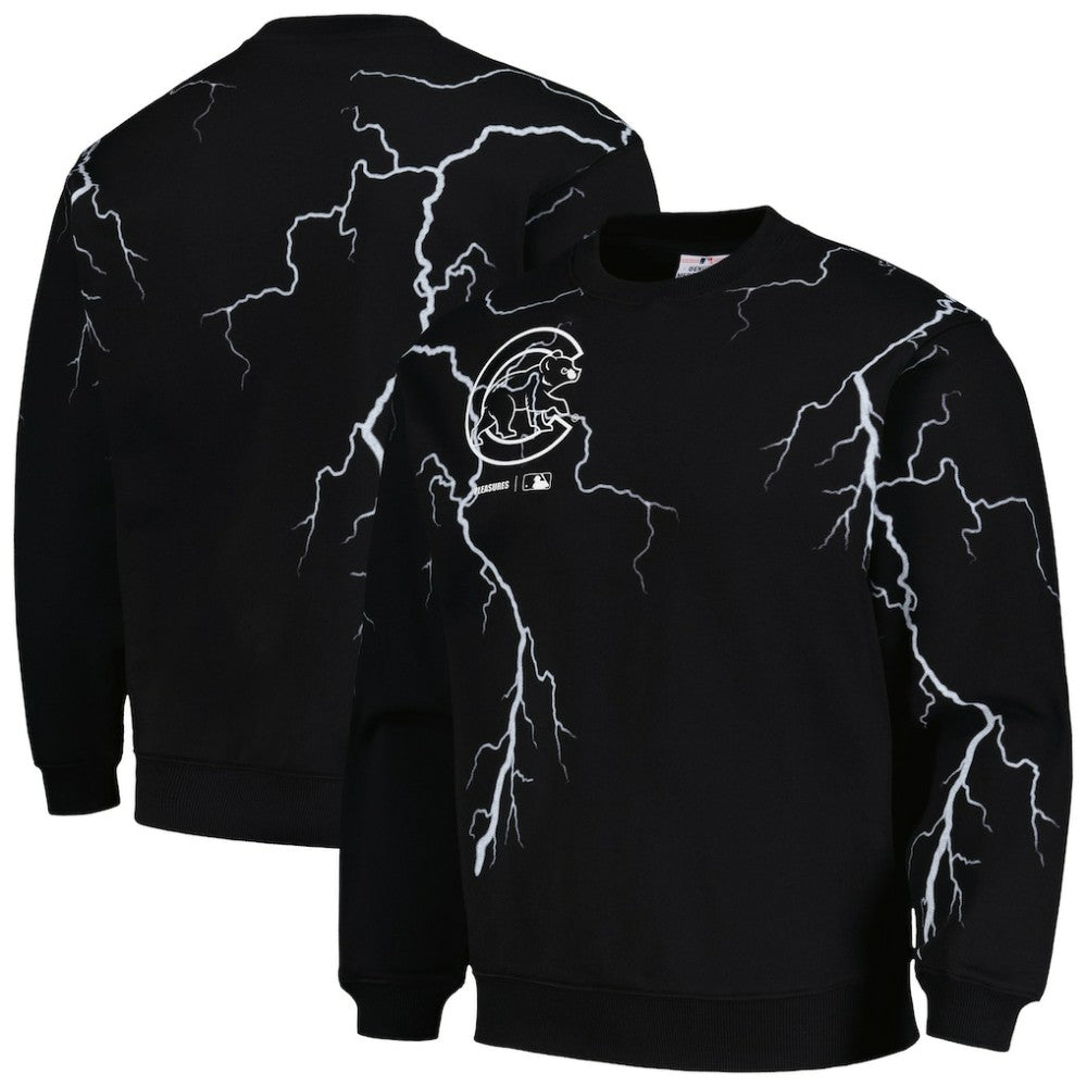 Chicago Cubs PLEASURES Lightning Crewneck Pullover Sweatshirt - Black Pullover