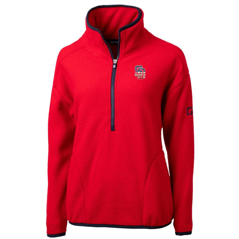 San Diego Padres Cutter & Buck Women's Americana Logo Cascade Eco Sherpa Fleece Half-Zip Pullover Jacket - Red Jackets