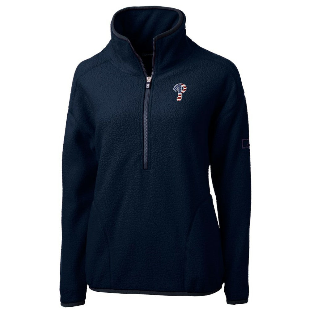 Philadelphia Phillies Cutter & Buck Women's Americana Logo Cascade Eco Sherpa Fleece Half-Zip Pullover Jacket - Navy Jackets