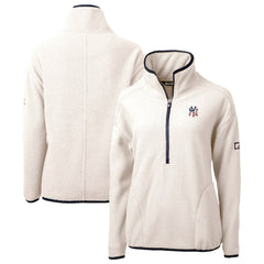 New York Yankees Cutter & Buck Women's Americana Logo Cascade Eco Sherpa Fleece Half-Zip Pullover Jacket - White Jackets