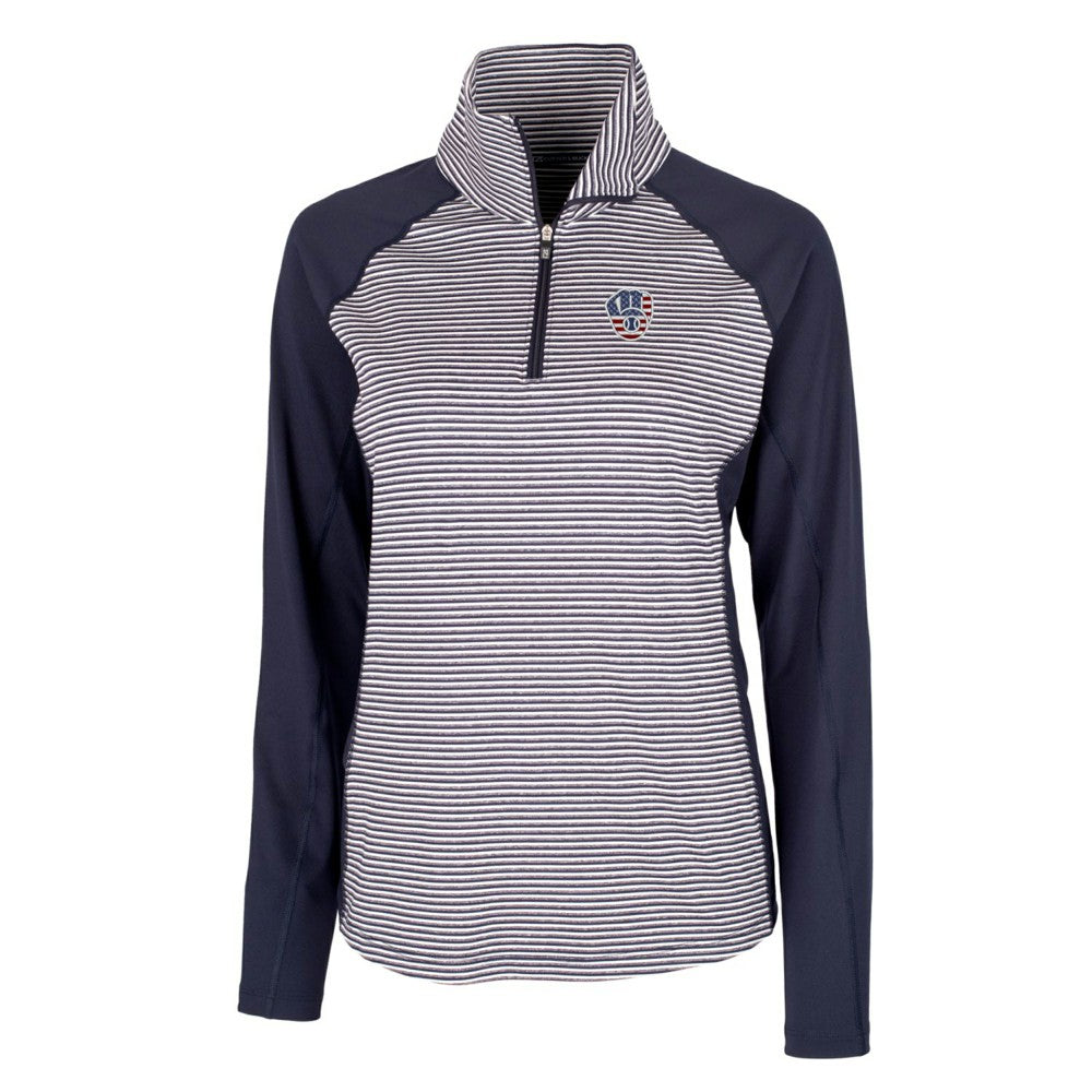 Milwaukee Brewers Cutter & Buck Women's Americana Logo Forge Tonal Stripe Stretch Half-Zip Pullover Top - Navy Pullover