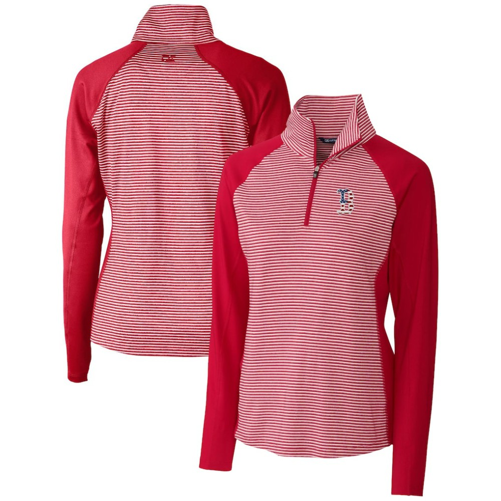 Boston Red Sox Cutter & Buck Women's Americana Logo Forge Tonal Stripe Stretch Half-Zip Pullover Top - Cardinal Pullover