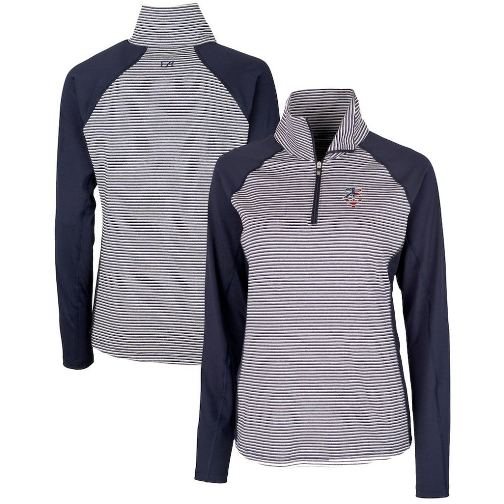 Minnesota Twins Cutter & Buck Women's Americana Logo Forge Tonal Stripe Stretch Half-Zip Pullover Top - Navy Pullover