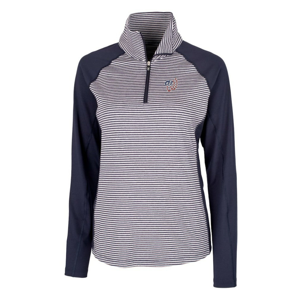 Washington Nationals Cutter & Buck Women's Americana Logo Forge Tonal Stripe Stretch Half-Zip Pullover Top - Navy Pullover