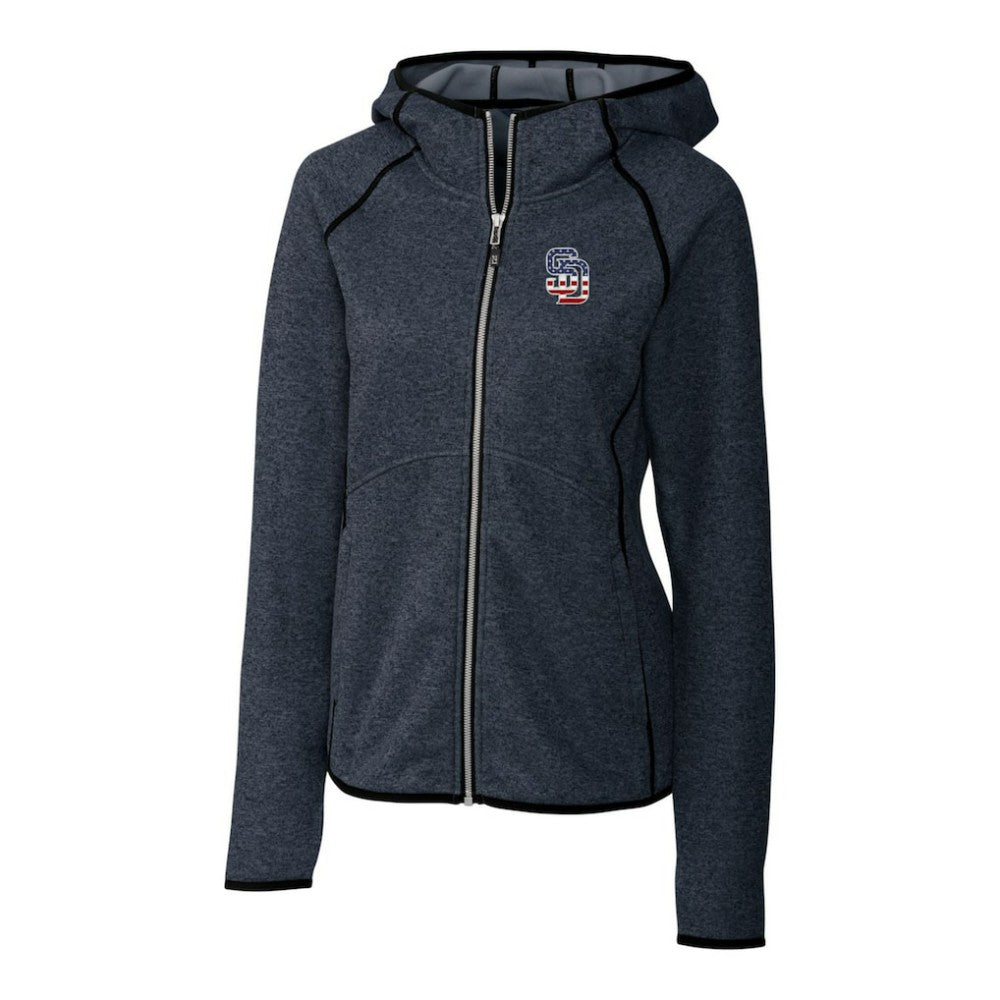 San Diego Padres Cutter & Buck Women's Americana Logo Mainsail Sweater-Knit Full-Zip Hoodie - Heather Navy Hoodies