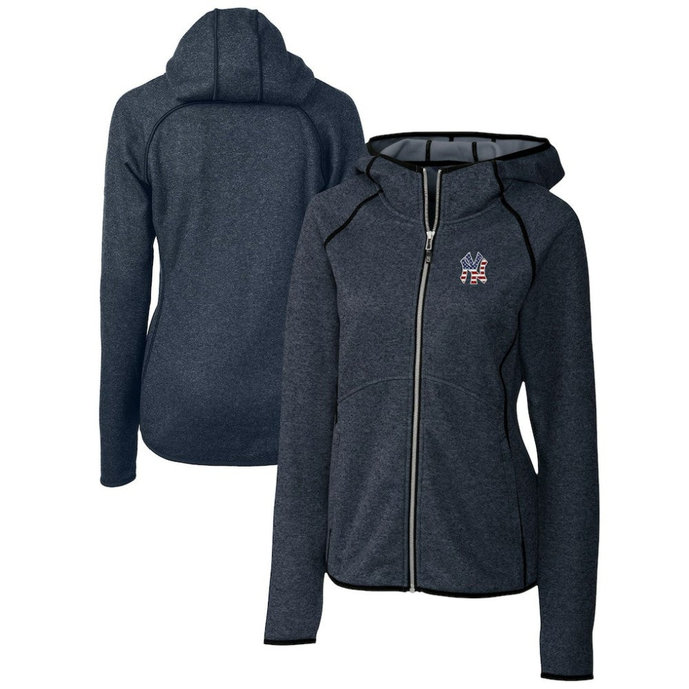 New York Yankees Cutter & Buck Women's Americana Logo Mainsail Sweater-Knit Full-Zip Hoodie - Heather Navy Hoodies