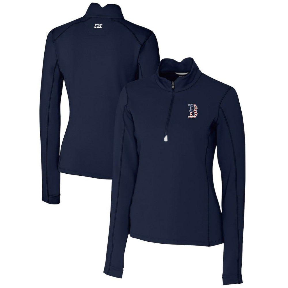 Boston Red Sox Cutter & Buck Women's Americana Logo DryTec Traverse Stretch Quarter-Zip Pullover Top - Navy Pullover