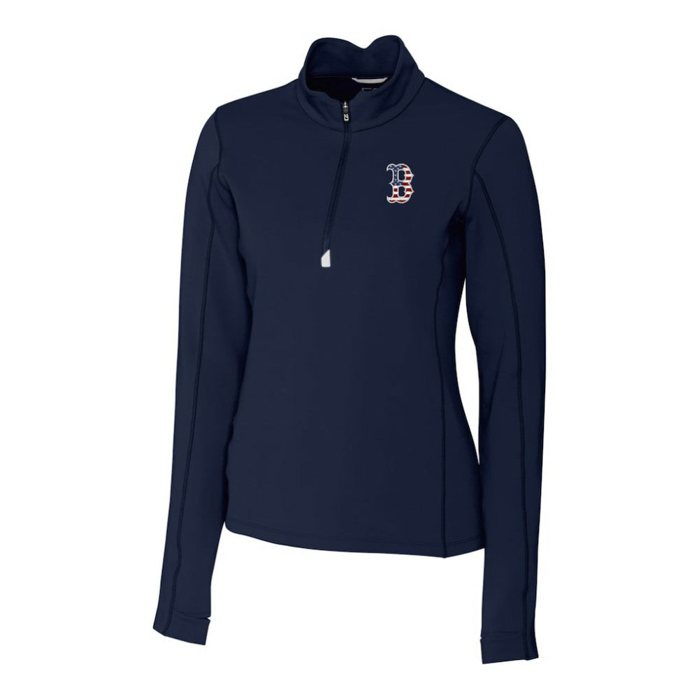 Boston Red Sox Cutter & Buck Women's Americana Logo DryTec Traverse Stretch Quarter-Zip Pullover Top - Navy Pullover