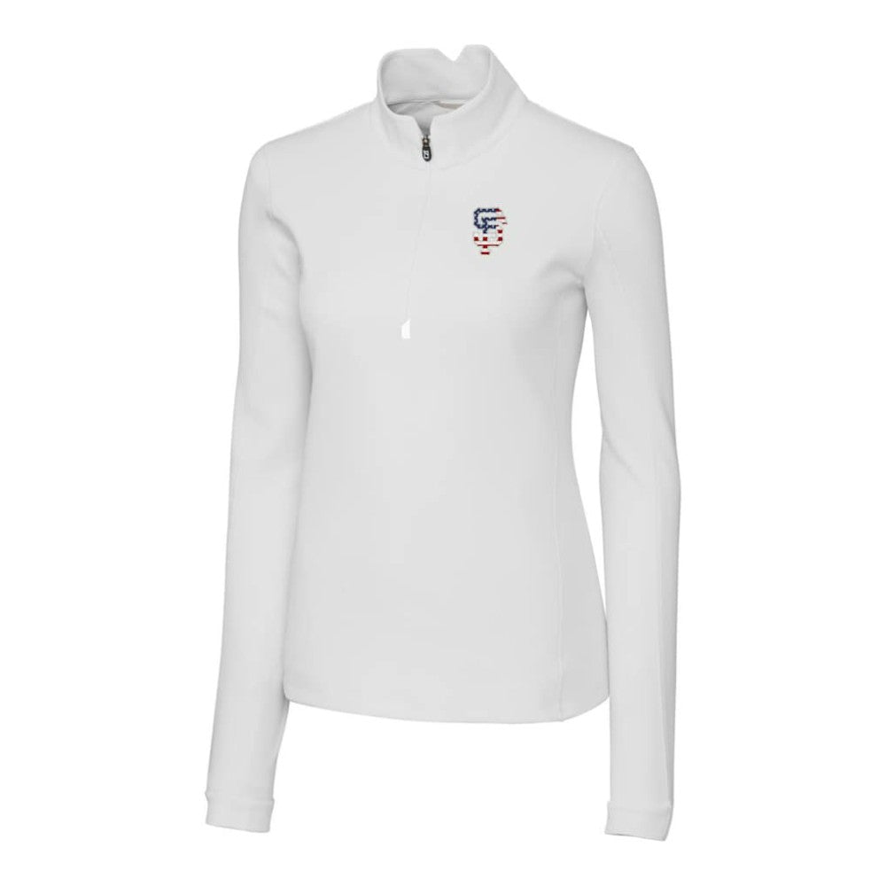San Francisco Giants Cutter & Buck Women's Americana Logo DryTec Traverse Stretch Quarter-Zip Pullover Top - White Pullover