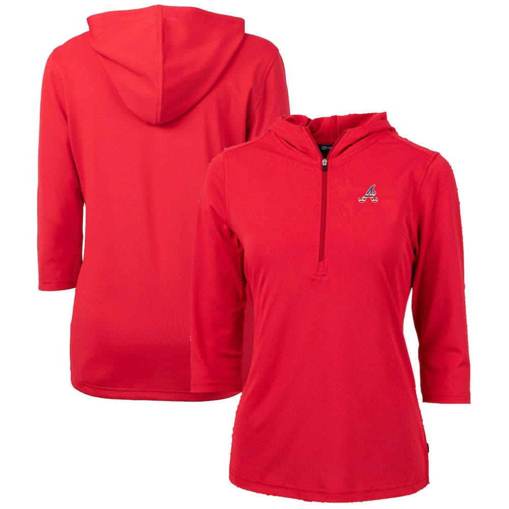 Atlanta Braves Cutter & Buck Women's Americana Logo DryTec Virtue Eco Pique Recycled Half-Zip Pullover Hoodie - Red Hoodies