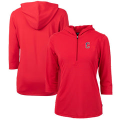 Cleveland Guardians Cutter & Buck Women's Americana Logo DryTec Virtue Eco Pique Recycled Half-Zip Pullover Hoodie - Red Hoodies