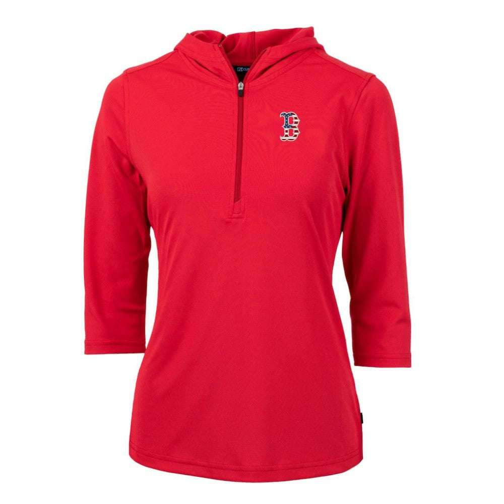 Boston Red Sox Cutter & Buck Women's Americana Logo DryTec Virtue Eco Pique Recycled Half-Zip Pullover Hoodie - Red Hoodies