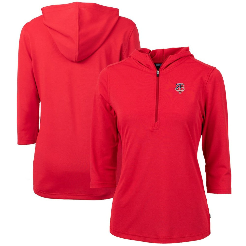 Minnesota Twins Cutter & Buck Women's Americana Logo DryTec Virtue Eco Pique Recycled Half-Zip Pullover Hoodie - Red Hoodies